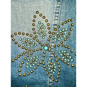 VINTAGE UNWORN 90's BUZZ 18 EMBELLISHED TURQUOISE STUDDED DENIM JEAN JACKET